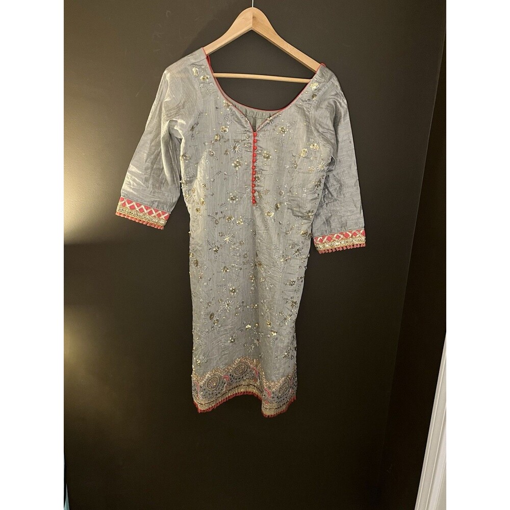 Pakistani Indian Kameez Kurta Top Heavy Beaded Embroidered Silver Red Gold Forma
